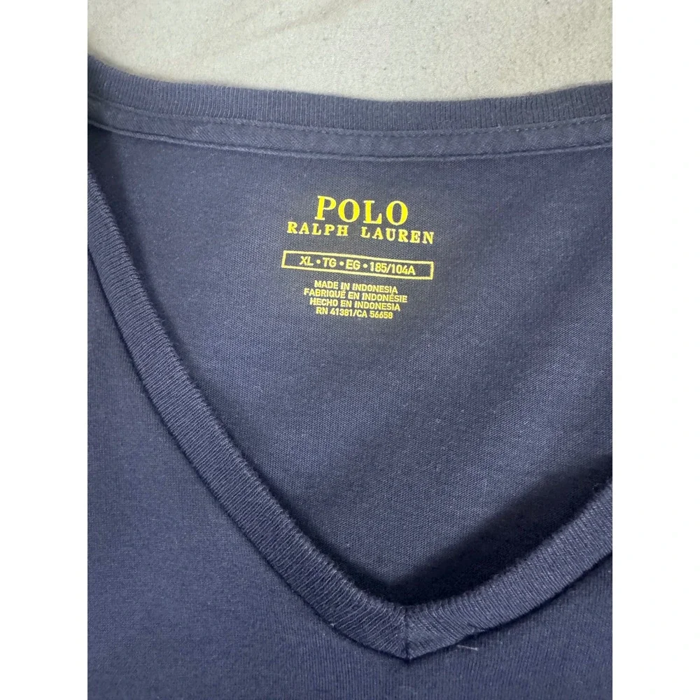 Polo Ralph Lauren Mens V-Neck T-Shirt Navy Blue Red Pony Logo XL Cotton Tee